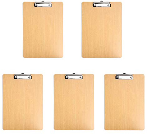 5 Piezas Portapapeles A5, Carpeta Clip de Madera, con Mango de Resorte Resistente y Orificios para Colgar Ocultos, para Oficinas, Escuelas, Restaurantes, Hospitales