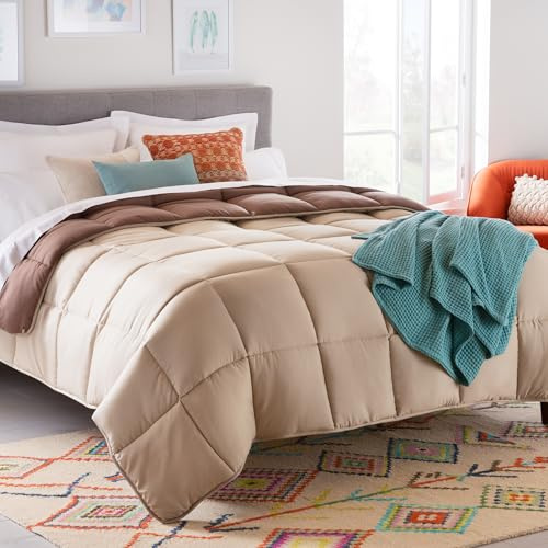 Linenspa Edredón nórdico de microfibra – relleno nórdico 4 estaciones – ultra suave – Edredon Cama 90 (155 x 220 cm), Beige / Marrón Moka