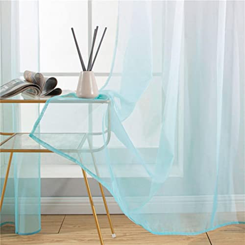BHADANI Vorhang mit blauem Farbverlauf, Tüll für Wohnzimmer, durchsichtige Vorhänge für Schlafzimmer, Küche, Garn, Tüll, grau, rot, lila, Hochzeit, Decke, hellblau, B200 cm x H250 cm, Plissee-Zugband