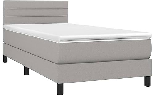 vidaXL Boxspringbett, Bett mit Matratze Kopfteil, Einzelbett Bettgestell mit Lattenrost, Polsterbett Bettrahmen, Hellgrau 90x200cm Stoff