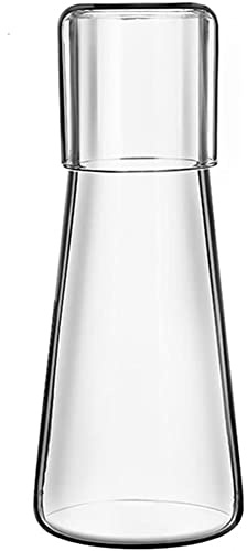 Puooifrty Set di caraffa d'acqua da comodino trasparente con bicchiere in vetro per comodino, caraffa d'acqua notturna con vetro, con set di tazze