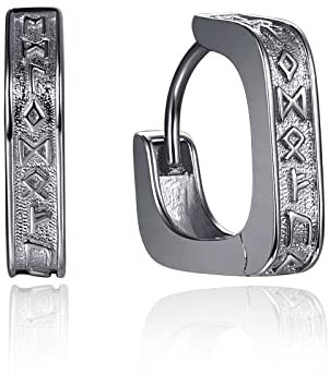 KINGWHYTE Wikinger Creolen 925 Sterling Silber Rhombus Ohrringe Wikinger Rune Schmuck Geschenke für Männer Frauen (Schwarz)