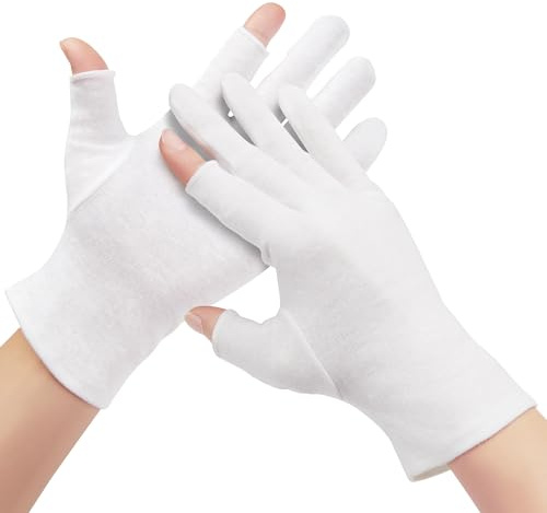4 paia di guanti idratanti in cotone touchscreen, 100% cotone bianco, guanti per mani secche, eczema, sonno, pernottamento, lozioni e trattamenti spa, guanti da notte idratanti