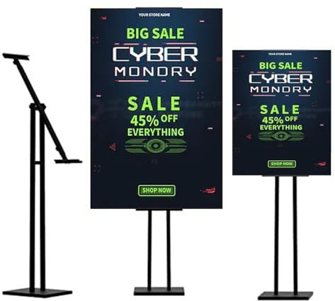 Skyltställ Justerbar stående hållare Affisch Displayställ Reklamtavlor Meddelandeskyltar Butiksskylthållare Heavy Duty affischställ svart