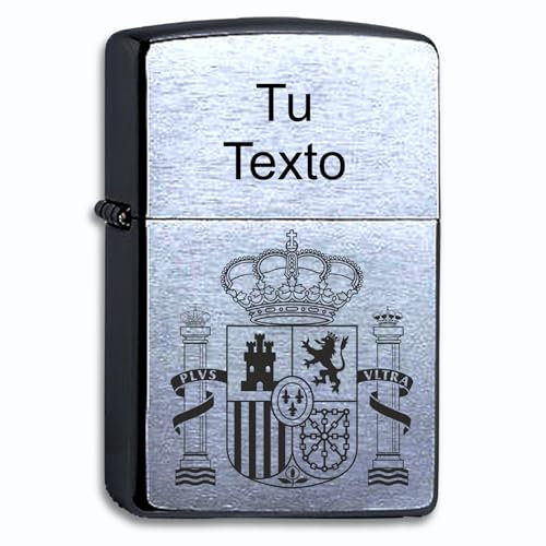 Mechero de Gasolina Compatible con Zippo, Personalízado con tu Texto, Escudo español, Grabado con Láser