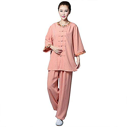 FGDIUCVN Kampfsportbekleidung Damen Taichi Uniform Kampfkunst Set Atmungsaktive Morgenübungskleidung,Orange,XS