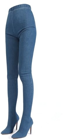 HwwDoren Denim Boot Leggings for Women, Blue Jean High Heel Leggings Boots, Over Knee Pointed Toe Stiletto Stretch Pull On Pant Boots (8.5)