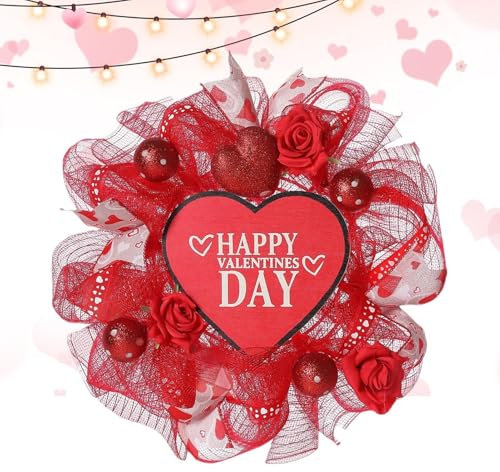 Corona de puerta para el día de San Valentín, corona de rosas artificiales navideñas, decoración romántica del hogar, decoración de corona del día de San Valentín, corona colgante de vacaciones,