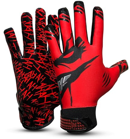 XEZROX WEAR 1.0 Football Gloves – Super Sticky Receiver Gloves Tacky Grip & Performance for Games & Training – Adult & Youth Sizes (RED, Youth Medium)