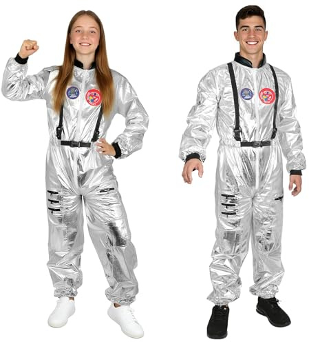AUYAO Silver Astronaut Costume Adult Astronaut Jumpsuit Men Women Spaceman Costume Space Uniform Suit Space Cadet Fancy Dress Cosplay Halloween Party Funny Outfit(S)