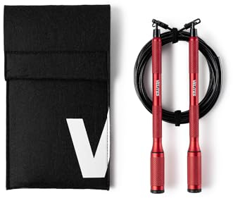 Velites - Comba Cyclone Oficial de CrossFit® Games - Color Red - Bolsa de Transporte Incluida - Cuerda para Saltos Dobles, Triples y Crossovers - Mangos Extraíbles