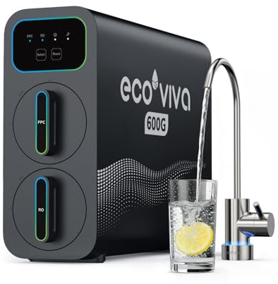 Ecoviva Water E6 600GPD Compact Reverse Osmosis System, 9 Stage Tankless RO System Under Sink Water Filter, Simple Installation, 600 GPD Fast Flow, High Pure to Drain, RO Filtration Water Purification
