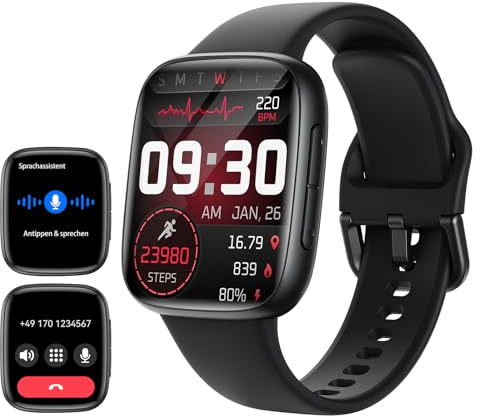 Smartwatch Herren mit Bluetooth Anrufe & KI, 1,85″ AMOLED Touchscreen Fitnessuhr mit Herzfrequenz, SpO2, Schlaf- und Stressüberwachung,100+ Sportmodi,3ATM Wasserdicht Smart Watch für Android & iOS