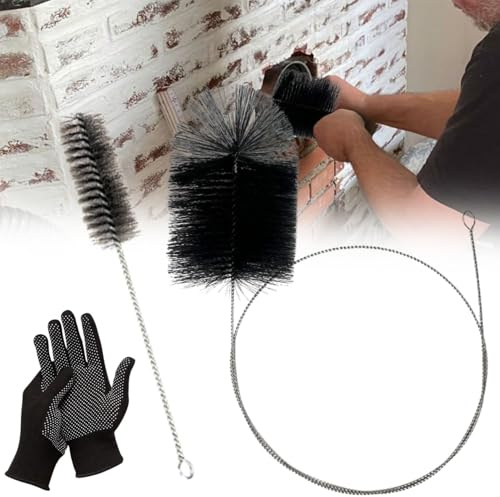 Juego de cepillo para tubos de estufa y chimenea, escoba de chimenea con barra de empuje, cepillo de limpieza de tubos de alambre de acero, cepillo para chimenea, tubo de horno, limpieza de tubos de