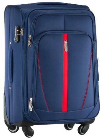 DIAMOND Mittelgroßer Weichschalenkoffer M 24 – Dunkelblau, Codura 1200D, 360° Rollen, Zahlenschloss, Erweiterbar, 60–72 L, Leicht & Robust