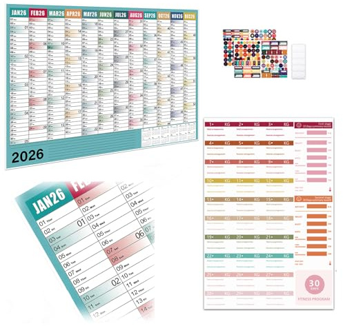 2026 Wall Planner Yearly Calendar - Large Jan to Dec Annual Planning Chart (52.5 x 74.2 cm) with Bonus 30-Day Fitness Tracker - Premium 150gsm Art Paper for Home, Office, School & Study - Folded