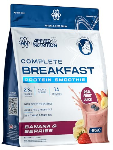 Applied Nutrition - Complete Breakfast Smoothie - 23g Protein - Best Breakfast Shake - Best Protein Smoothie - Daily Nutrition Support - (490g – 14 Servings) (Banana & Berries)
