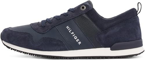 Tommy Hilfiger Herren Runner Sneaker Iconic Leather Suede Mix Runner Sportschuhe, Blau (Midnight), 47
