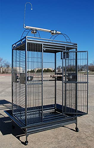 Extra Large Double Ladders Open Play Top Wrought Iron Bird Parrot Parakeet Finch Macaw Cockatoo Cage, Include Seed Guard and Toy Hook (35.5 L x 30.5 W x 66 H, Black Vein)