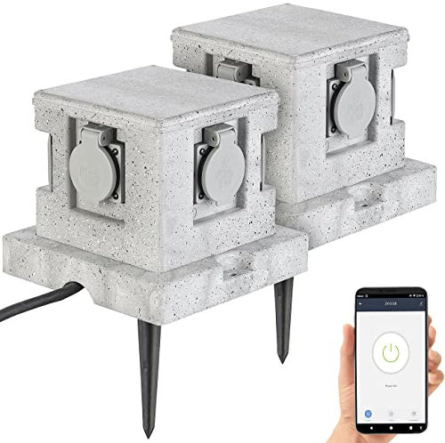 Royal Gardineer WLAN Outdoor Steckdose: 4-fach-WLAN-Garten-Steckd., App, Sprachbef., 16 A, 3.680 W, IP44 4er- (Steckdosen-Stein, Steckdosenstein mit Zeitschaltuhr, Steckdosenleiste)