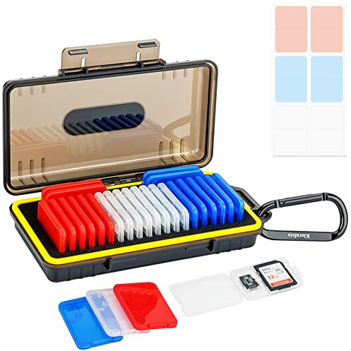 Kiorafoto Porta Schede SD, 24 Supporti per Schede di Memoria in Plastica Trasparente per 24 SD SDXC SDHC e 24 Micro SD/MSD, Custodia Schede di Memoria Impermeabile, Anti-shock, con Etichette