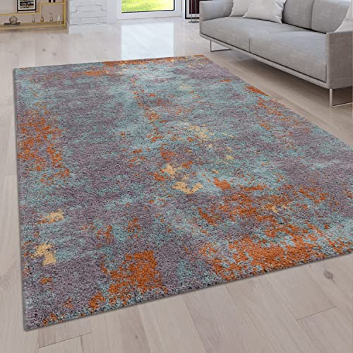 Paco Home Hochflor Teppich Wohnzimmer Schlafzimmer Moderne Vintage Optik Shaggy Abstraktes Muster, Grösse:200x280 cm, Farbe:Bunt 2