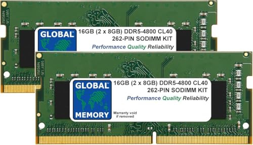 16 GB (2 x 8 GB) DDR5 4800 MHz PC5-38400 262 PIN SODIMM MEMORIA RAM KIT PER PORTATILI/NOTEBOOK