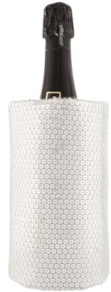 (6 Unidades) Enfriador de Vino, Champagne, Cava, Navidad, Lentejuelas Plata, Cinta Antideslizamiento, 4 Capas Anticondensación, Gel 12 Compartimentos