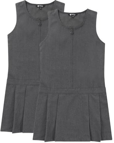 Listers Schoolwear Pack of 2 - Girls Pleated School Pinafore (Heaton) Heart Zip Grey Black 3-16 Years