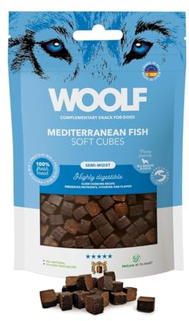 Woolf - Cubes - Snack Perro - Recompensa, Premio, Snack Natural Blando Semihúmedo de Pescado para Perros 100gr