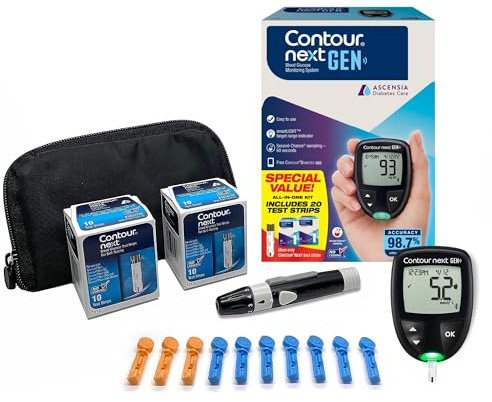 Ascensia CONTOUR NEXT GEN Blood Glucose Monitor All-In-One Kit with 20 Test Strips, Accurate Blood Sugar Monitor, Easy-to-Use Glucose Meter, Portable and Reliable Diabetes Testing Kit