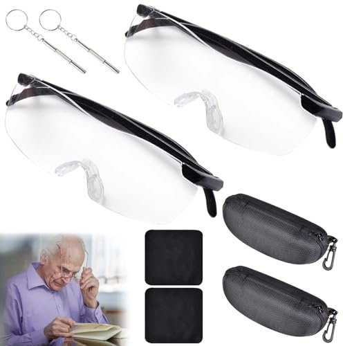 Lupenbrille für Brillenträger, 300% Vergrößerungsbrille Lese Lupenbrille mit Brillenetui, Anti-Blaulicht Magnifying Glass Lesehilfe für Senioren Vergrößerungsglas für Naharbeit, Lesen, Nähen