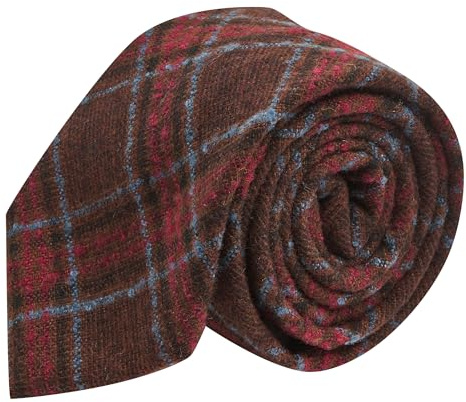 King & Priory Cravatta a quadri marrone e rosso, tweed, tartan, scozzese, Marrone, Taglia unica