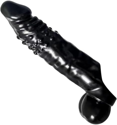 Silicone Penis Sleeve Extender Enlarger, Silicone Horse Cock Sheath Sleeve Extension with Stretchy Loop Testicle Ring for Male Adult Sex Toy (Black)