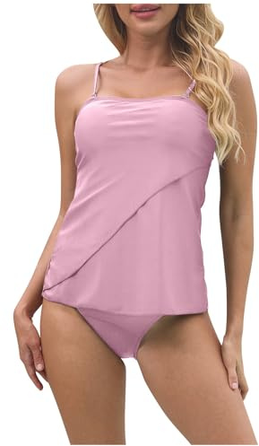Maillot de Bain Tankini pour Femme 2 Pieces Sexy Push Up sans Bretelles Ensemble Tankinis Set Bandeau Haut Bottom Maillots Grande Taille Amincissant Beachwear Vintage Imprimé Swimwear Sport