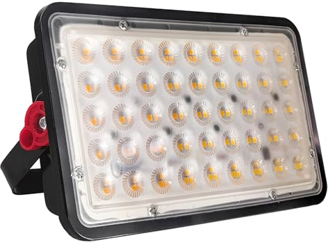 CREATESTAR Focos LED Exterior 100W, 10000LM IP66 Impermeable Proyector LED Exterior, foco exterior de Floodlight, Blanco cálido 3000K, luz de inundación para garaje almacén jardín patio