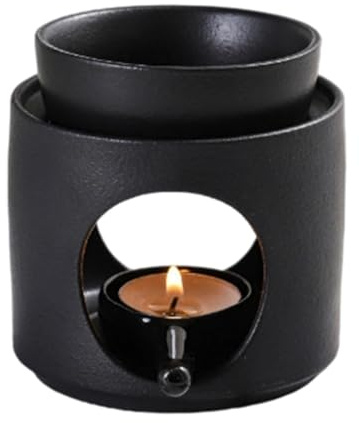 Ranjima doftlampa för eteriska oljor, aromalampa av keramik, doftlampa värmeljus med ljussked, avtagbar skål, rökelsestövlar, doftoljelampa, för aromaterapi och juldekoration, svart