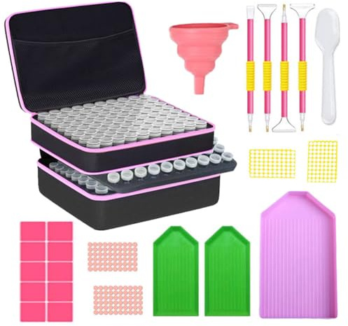 Caja de almacenamiento de pintura de diamantes de 240 piezas con estuche organizador, embudo y pegatinas - Accesorios de pintura de diamantes 5D para proyectos de bricolaje estructurados - Estuche