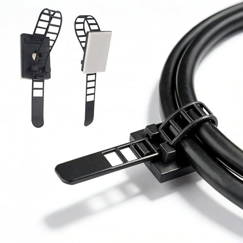 Clips para Cables Adhesivos, Soporte Ajustable para Gestión de Cables, Clips para Oficina, Casa, Coche y Taller – 50 Piezas