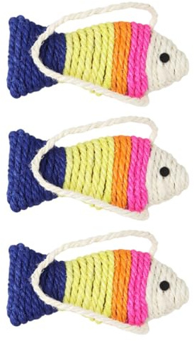 TOYANDONA 3 Piezas Juguete para Gatos Cuerda de Sisal, Tablero Rascador Pequeño en Forma de Pez, Color Aleatorio, Almohadilla para Rascar para Gatitos, Protector de Muebles
