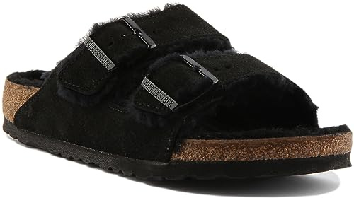 Birkenstock Classic Arizona Lammfell 752661, Pantoletten, Schwarz (Schwarz 49), 40 EU (7 UK)