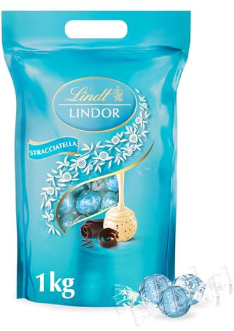 Lindt LINDOR Schokoladen Kugeln Stracciatella | 1 kg Beutel, wiederverschließbar | ca. 78 weiße Schokolade mit Kakaosplittern | Großpackung, Pralinen-Geschenk, Schokoladengeschenk