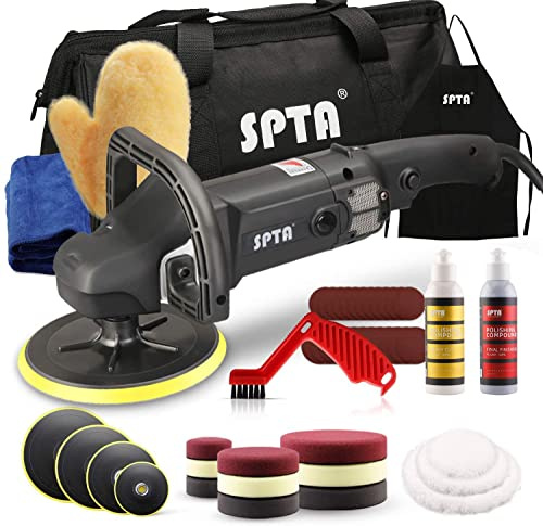 SPTA 6inch (150mm) Electric 6 Variable Speed Rotary Polisher Car Polisher Buffer Waxer Sander Detail Boat Polishing Auto Detailing Polisher Come with One DA Polishing Pads (6 inch)
