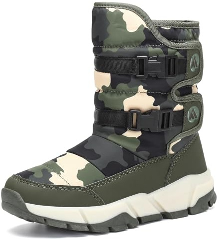 Mishansha Snow Boots for Kids Outdoor Waterproof Boys Winter Boots Toddler Plush Linning Warm Boot for Walking Skiing Green 9.5