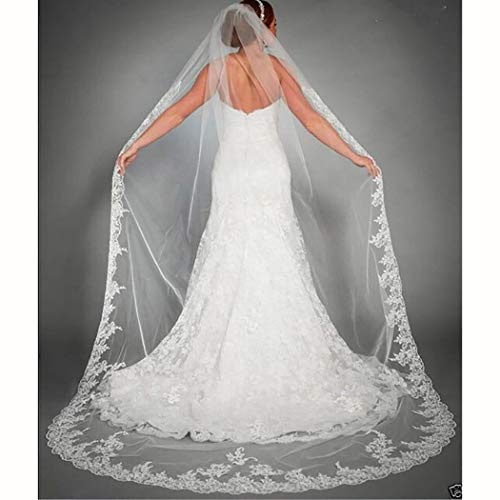 Ursumy Voile de Mariage en Dentelle Long Voile de Cathédrale Voile de Mariée en Tulle Souple avec Peigne 118, ivoire, 118 Inch (Pack of 1)