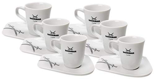 Ingbertson 6er-Set Espresso/Mokka-TASSEN mit Untertassen, dickwandig aus Porzellan von Sansibar, 75ml