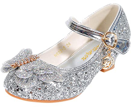 YOSICIL Zapatos de Princesa niña Tacones niña Sandalias Ballet Brillantes Mujeres Zapatos de fantasía con Brillos y Cristales cumpleaños y Cosplay Carnaval,Plateado,37 EU