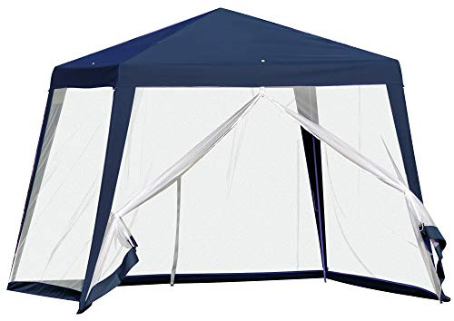 Outsunny Carpa de Jardín 3x3 m Gazebo con Mosquitera 4 Laterales Azul