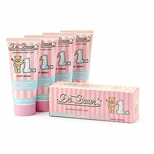 Dr. Bauer's baby-tandkräm, barntandkräm första kärlek söta bär med fluor, 4-pack (4 x 50 ml)