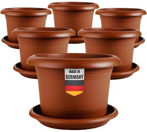 2friends Lot de 6 pots de fleurs pour l'extérieur - 30 cm de diamètre - Grands pots à tomates en terre cuite - Avec soucoupe en plastique - Résistant aux intempéries - Pour jardin, balcon, terrasse
